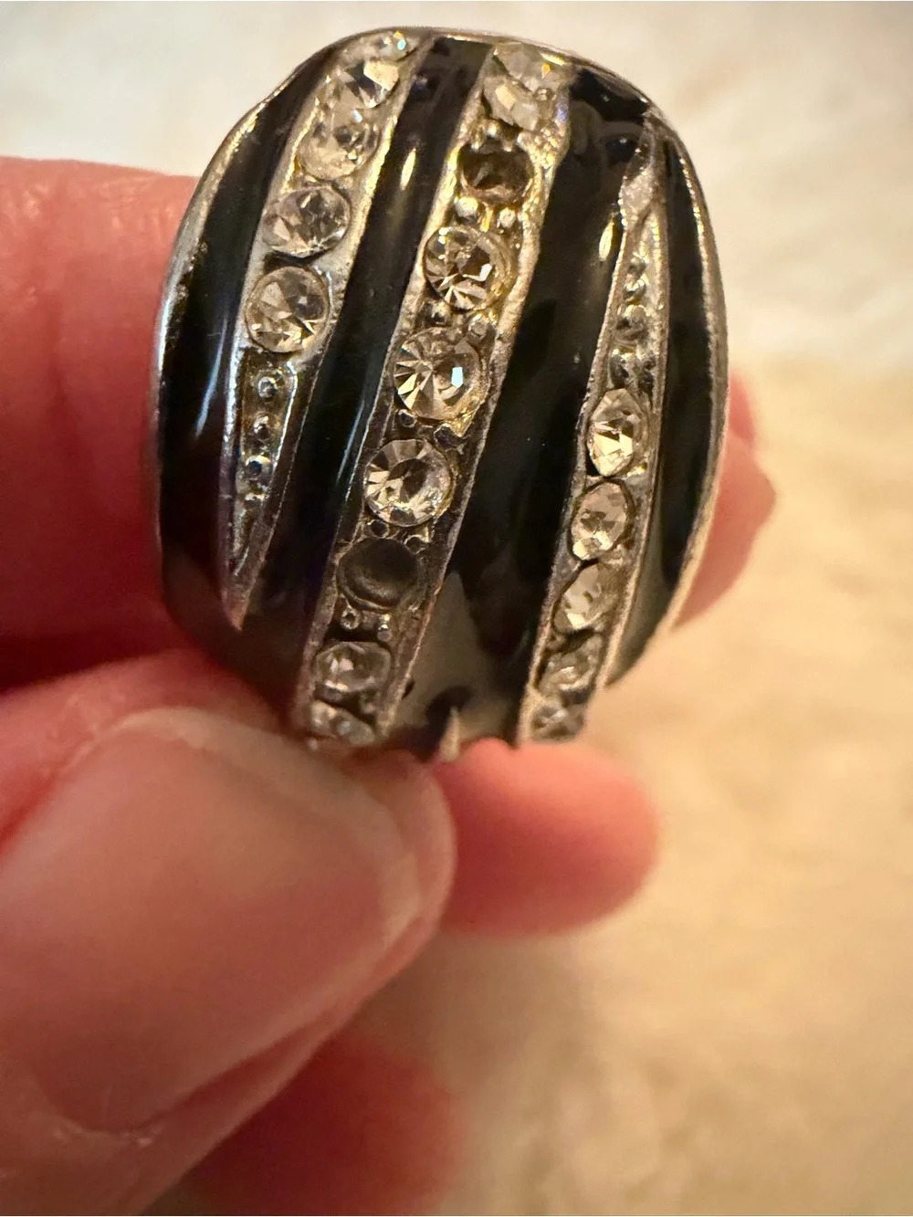 Statement Black & Silver Crystal Dome Ring